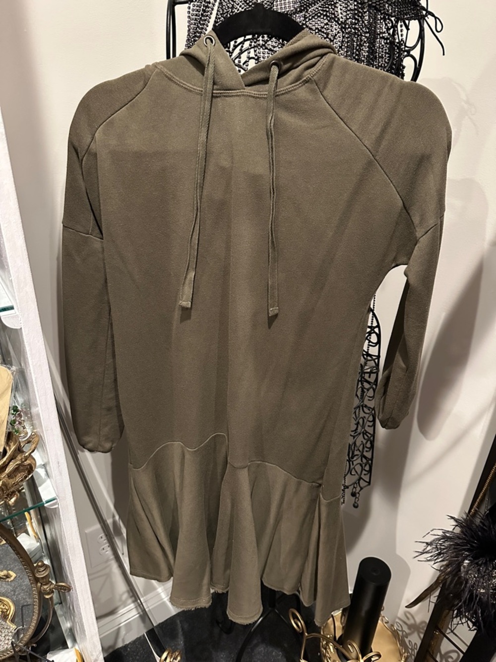 Caslon Olive Green Hooded Ruffle Hem Tunic dress